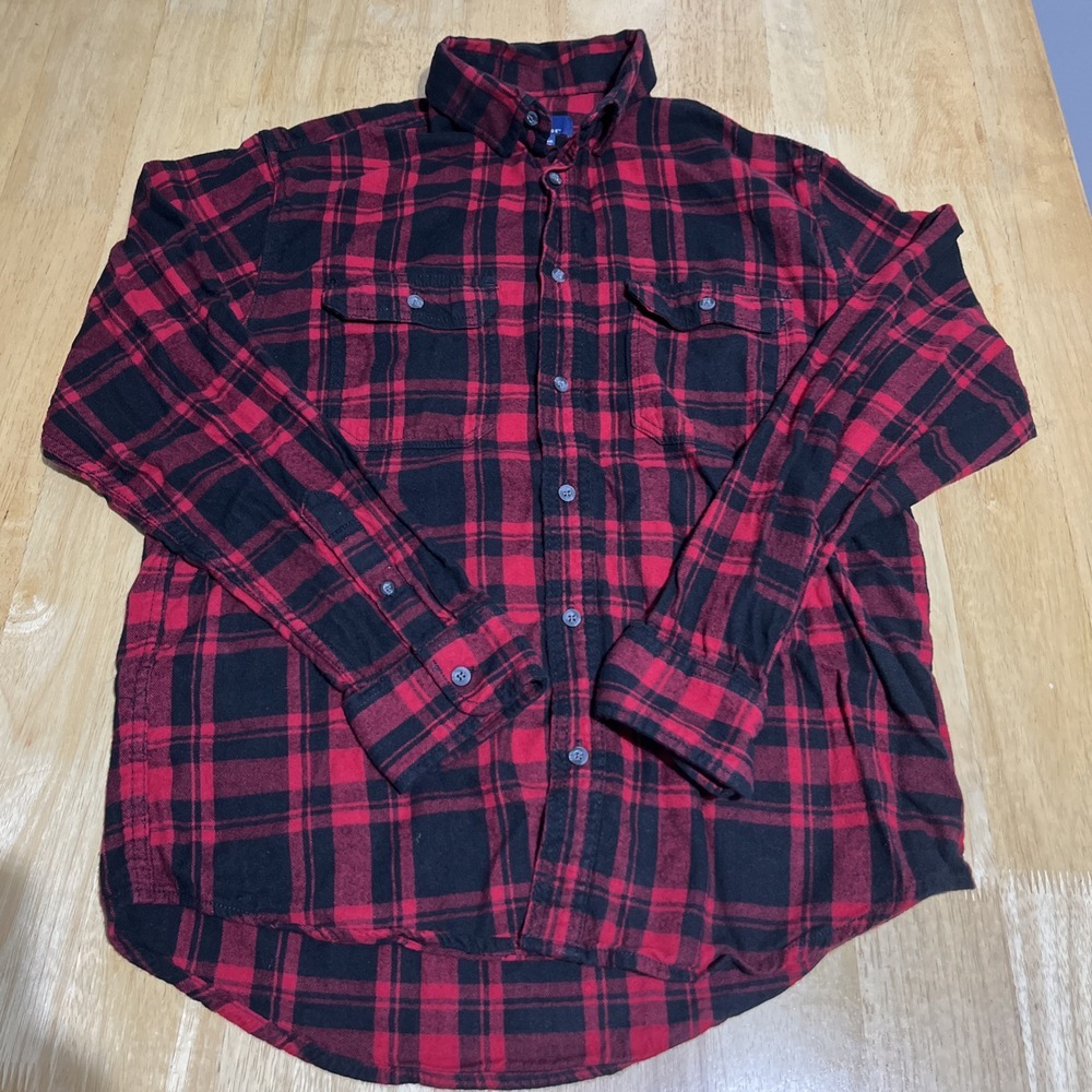 GEORGE‎ Men's Flannel Shirt Size M (38-40) Button Down Long Sleeve Red Plaid